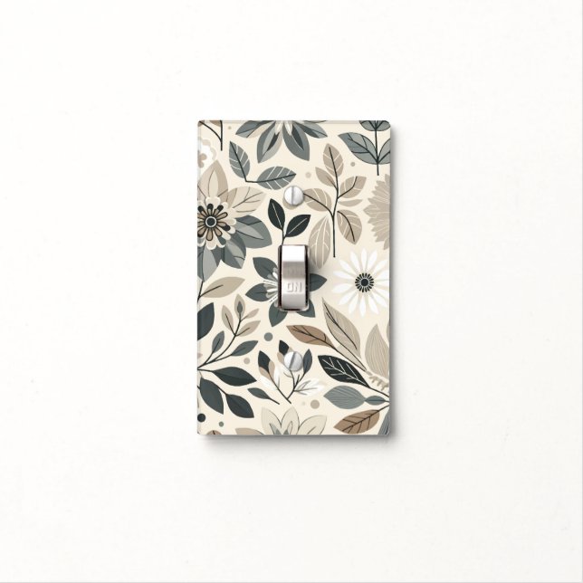 Cream & Sage Green Bold Modern Floral Pattern Light Switch Cover (In Situ)