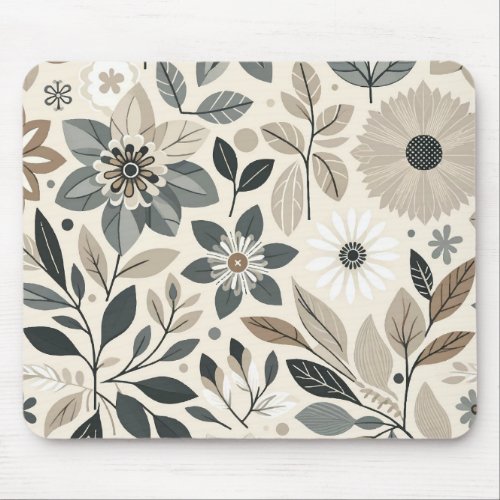 Cream  Sage Green Bold Modern Floral Pattern Mouse Pad