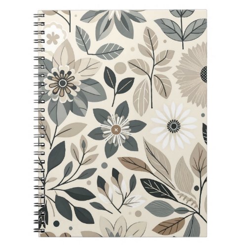 Cream  Sage Green Bold Modern Floral Pattern Notebook