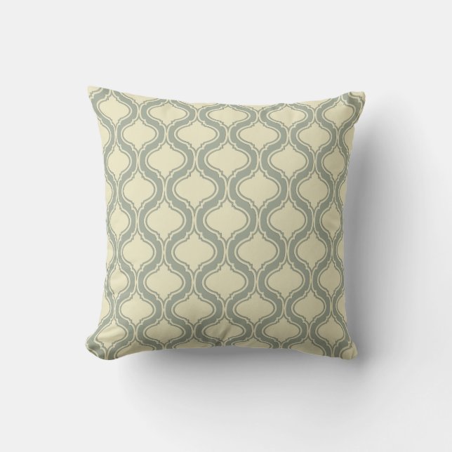 Cream & Sage-Green Geometric Pattern Throw Pillow (Front)