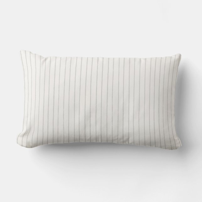 Cream Sage Grey Stripe Minimalist Pattern Lumbar Pillow (Front)