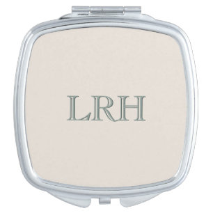 Cream & Sage Minimalist Monogram Engraved Style Compact Mirror