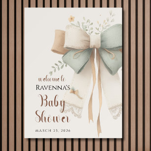 Cream Sage Patch Bow Clean Baby Shower Welcome Foam Board