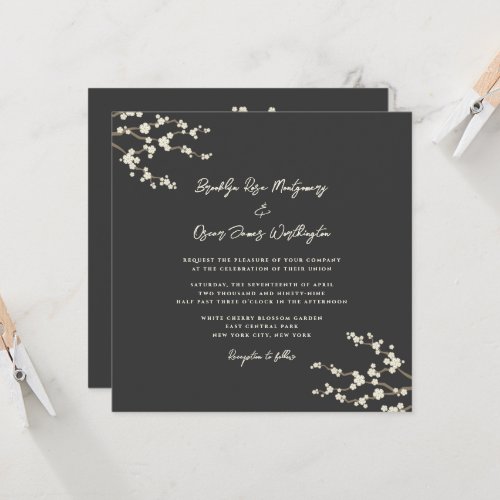 Cream Sakura Cherry Blossoms Coffee Asian Wedding Invitation