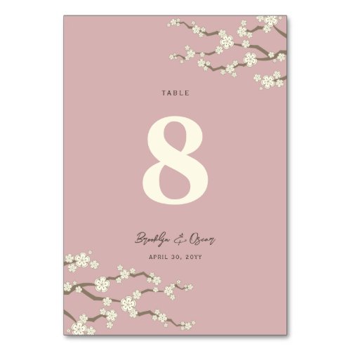 Cream Sakura Cherry Blossoms Elegant Asian Wedding Table Number