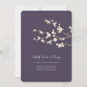 Cream Sakura Cherry Blossoms Purple Asian Wedding Invitation (Back)