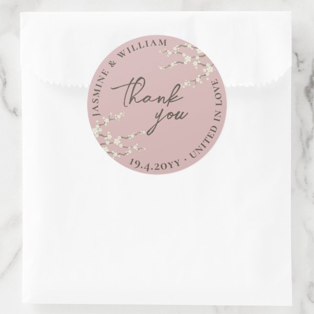 Cream Sakura Flowers Cherry Blossoms Asian Wedding Classic Round Sticker (Bag)