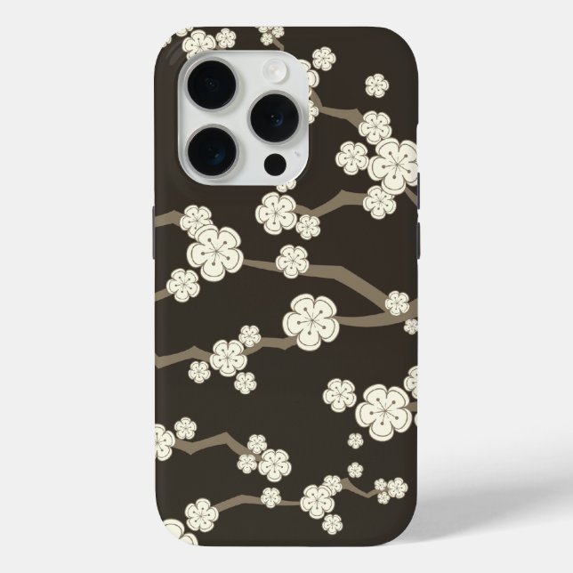 Cream Sakura Oriental Cherry Blossoms On Brown Case-Mate iPhone Case (Back)