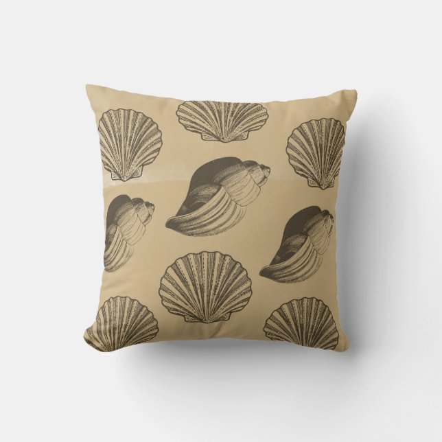 Cream Sand Beach Shells Throw Pillow (Front)