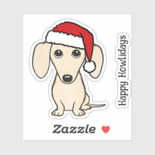 Cream Santa Dachshund Cute Dog Christmas Sticker