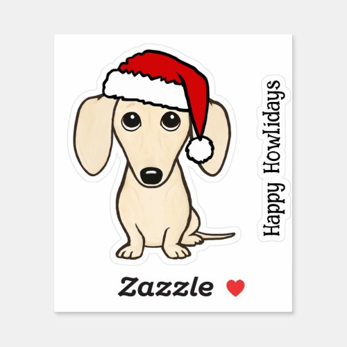 Cream Santa Dachshund Cute Dog Christmas Sticker