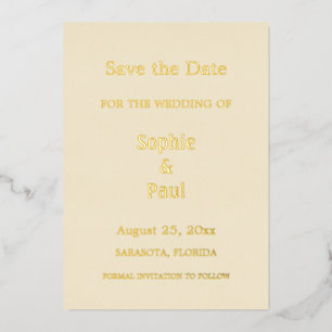 Cream Save the Date Gold Foil Invitation