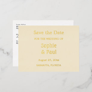 Cream Save the Date Gold Foil Invitation Postcard