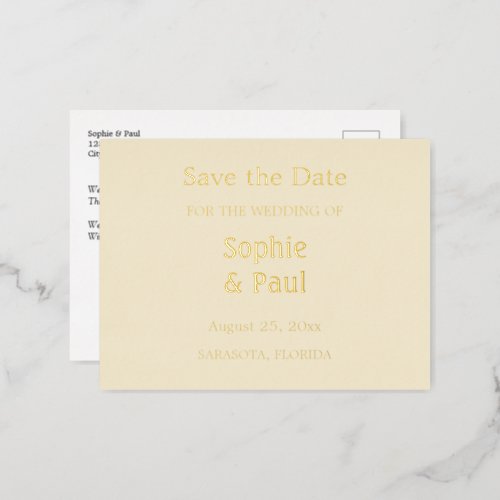 Cream Save the Date Gold Foil Invitation Postcard