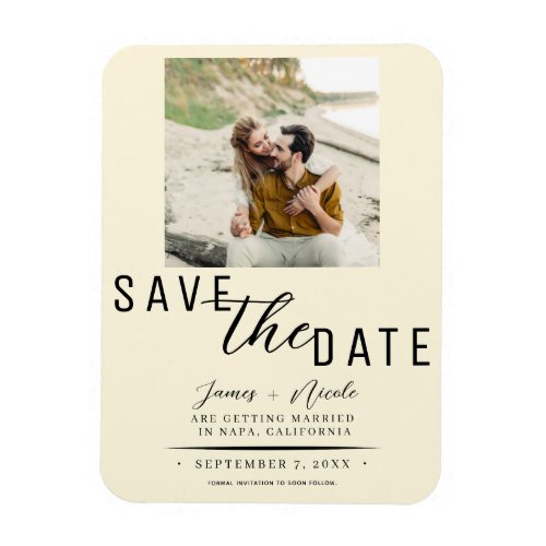 Cream Save the Date Photo Wedding Magnet