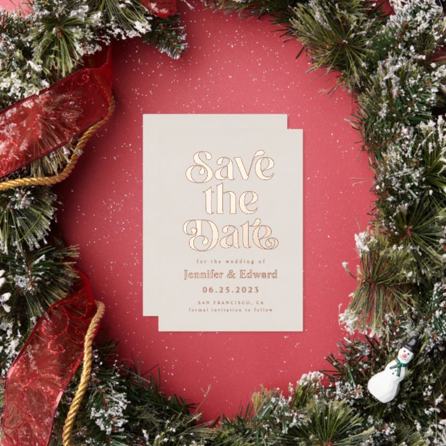 Cream Save The Date Retro Typography Foil Invitation (Insitu)