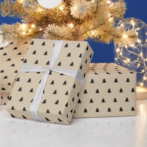 Cream scandi Style Christmas Pine Tree Minimalist  Wrapping Paper