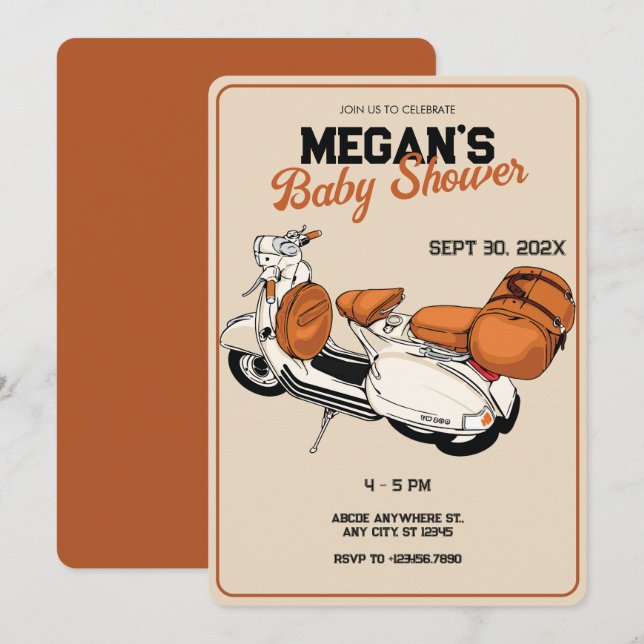 Cream scooter  Baby Shower Invitation (Front/Back)