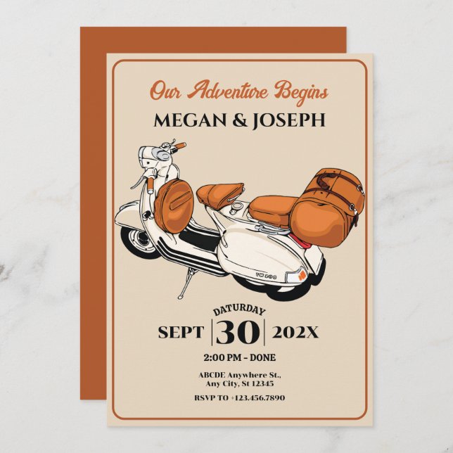 Cream scooter  Wedding Invitation (Front/Back)