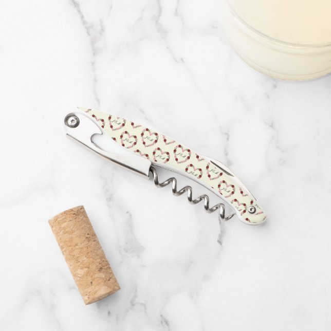 Cream screwcap with a red and rose heart waiter's corkscrew (Front)