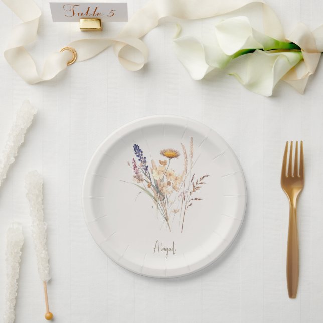 Cream Script Fall Floral Shower Cocktail Paper Plates (Wedding)