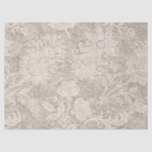 Cream Scrollwork Flowers on Sand Decoupage Tissue Paper (Front)