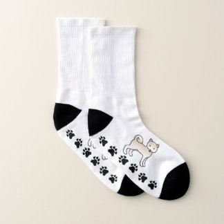 Cream Shiba Inu Cartoon Dog &amp; Paws Socks