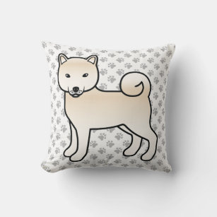 Cream Shiba Inu Cartoon Dog & Paws Throw Pillow