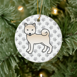 Cream Shiba Inu Cute Cartoon Dog Illustration Ceramic Ornament
