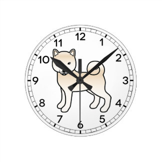 Cream Shiba Inu Cute Cartoon Dog Illustration Round Clock