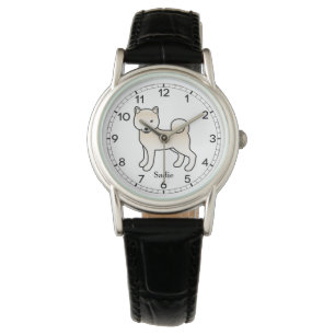 Cream Shiba Inu Cute Cartoon Dog & Name Watch