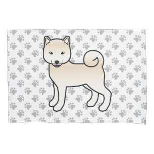 Cream Shiba Inu Cute Cartoon Dog & Paws Pillow Case