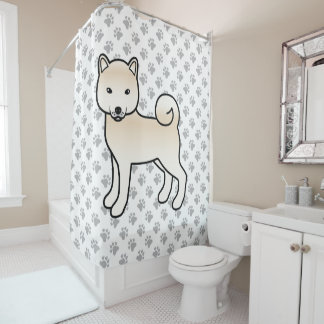 Cream Shiba Inu Cute Cartoon Dog &amp; Paws Shower Curtain