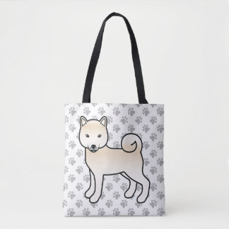 Cream Shiba Inu Cute Cartoon Dog &amp; Paws Tote Bag