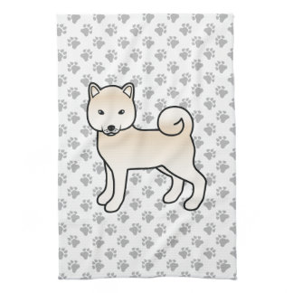 Cream Shiba Inu Cute Dog With Paws Pattern Kitchen Towel
