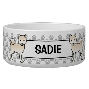 Cream Shiba Inu Cute Dog With Pet's Name Bowl