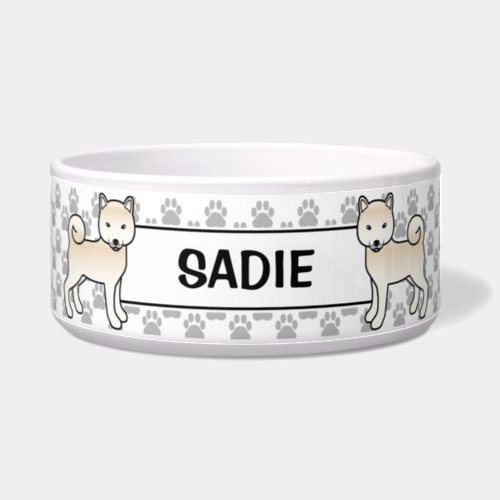 Cream Shiba Inu Cute Dog With Pets Name Bowl