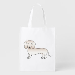 Cream Short Hair Dachshund Cartoon Dog Drawing Grocery Bag