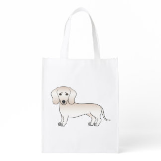 Cream Short Hair Dachshund Cartoon Dog Drawing Grocery Bag