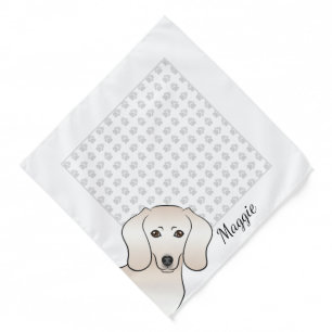 Cream Short Hair Dachshund Cartoon Dog Head & Name Bandana