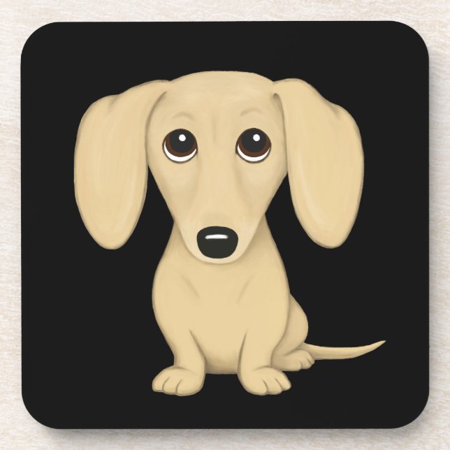 Cream Short Haired Dachshund Cute Cartoon Dog Beverage Coaster (Front)