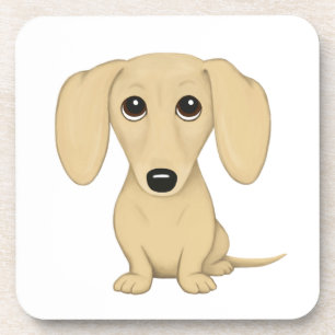 Cream Short Haired Dachshund Cute Cartoon Dog Beverage Coaster