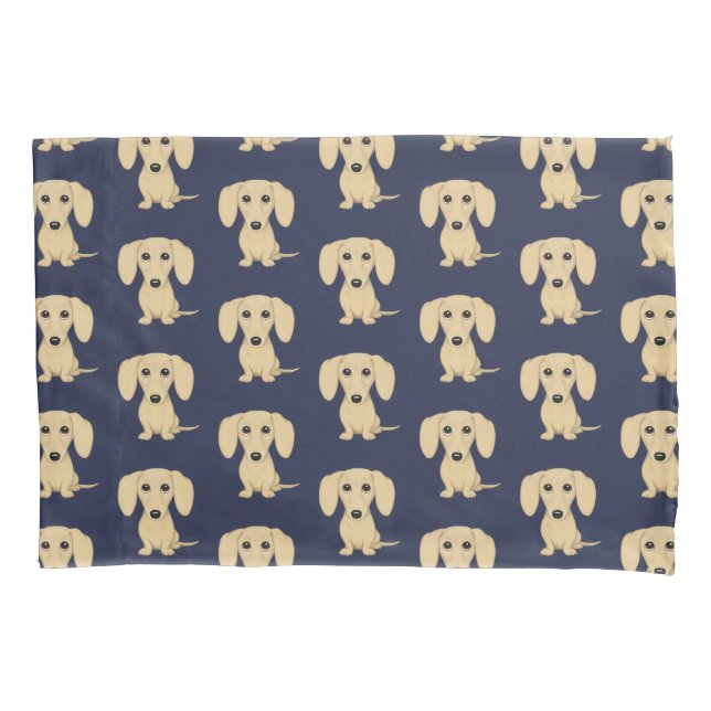 Cream Short Haired Dachshund Pattern Pillow Case (Front)