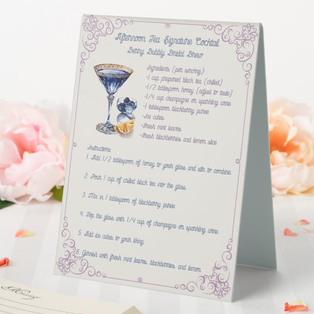 Cream Signature Cocktail: Berry Bubbly Bridal Brew Table Tent (In SItu (Wedding))
