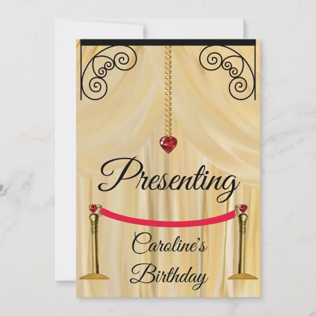 Cream Silk Theater Curtain Birthday Invitation (Front)