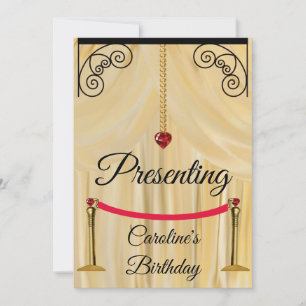 Cream Silk Theater Curtain Birthday Invitation