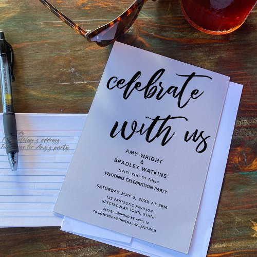 Cream Simple Celebrate with Us Wedding Reception Invitation
