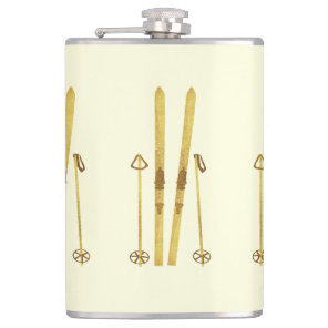 Cream Skis And Poles | Vintage Ski Illustration Flask