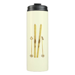 Cream Skis And Poles Vintage Ski Illustration Thermal Tumbler