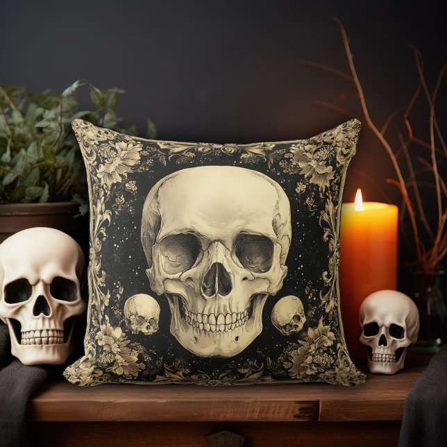 Cream Skull Design Throw Pillow (Creator Uploaded)